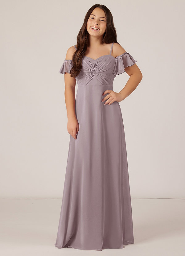 Azazie Juna Junior Robe Trapèze en Mousseline de soie Épaule décolletée Crépuscule image1