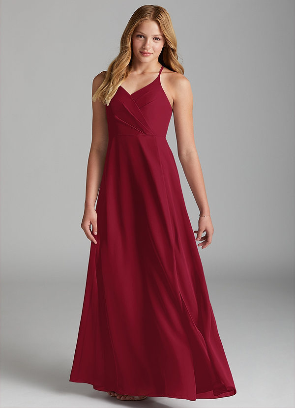 Azazie Davis Junior Burgundy A-Line Chiffon Dress image1