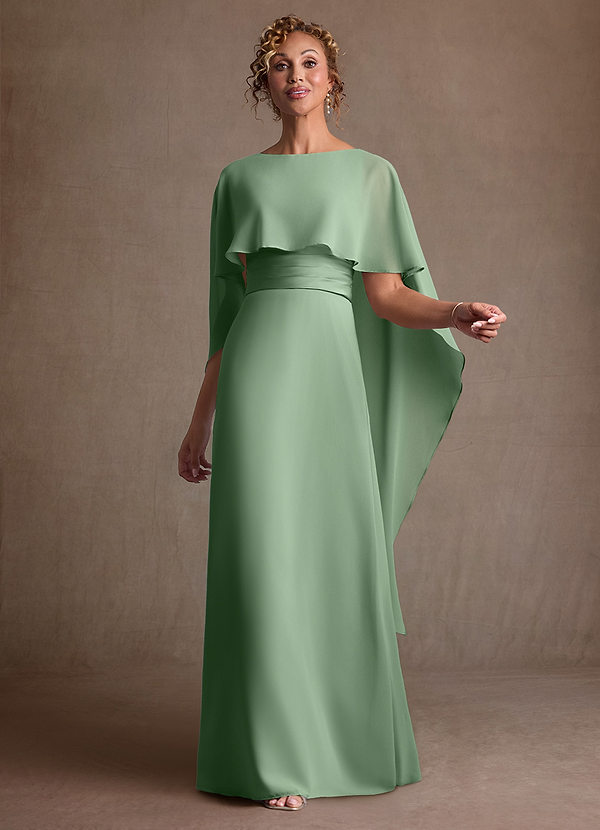 Azazie Marilla Moeder van de Bruid Jurken A-Lijn Jurk van Chiffon Geplooid Matcha image1