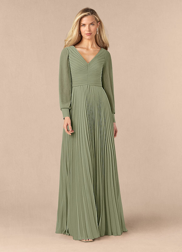 Azazie Zina Mother of the Brides Dresses Pistachio A-Line Pleated Chiffon Dress image1