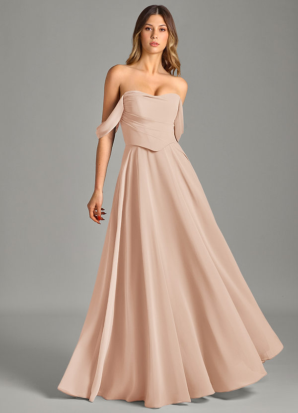Azazie Chelsey Abiti da Damigella Abito Convertibile A-Line in Chiffon a Spalla Scoperta Rosa Inglese image1