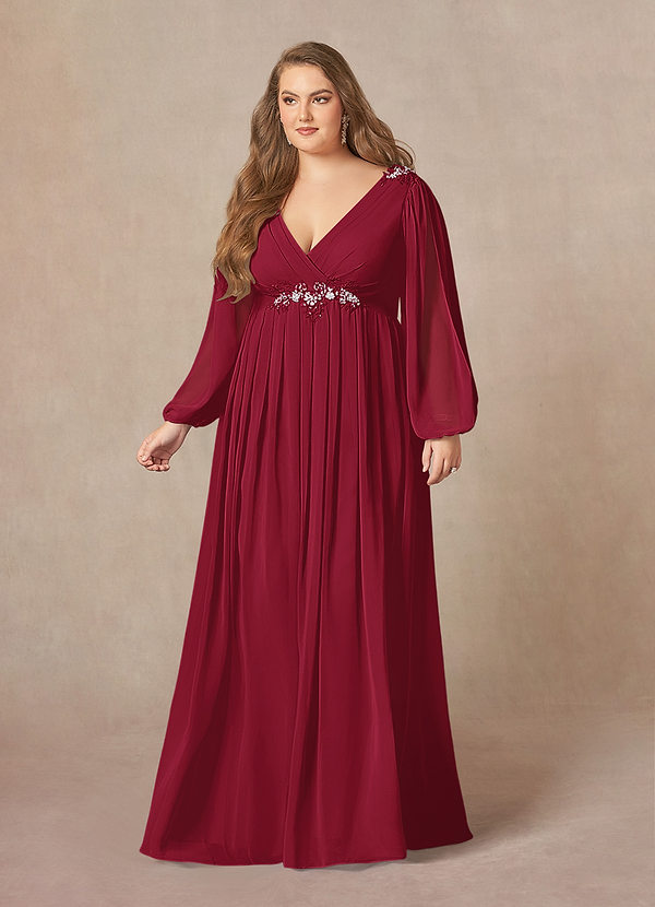 Azazie Gypsy Mother of the Brides Dresses Burgundy A-Line V-Neck Sequins Chiffon Dress image1