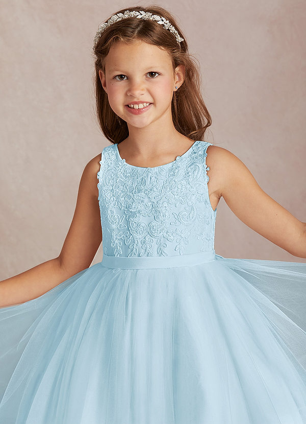 Azazie Calla Flower Girl Dresses Sky Blue Ball-Gown Lace Tulle Dress image1