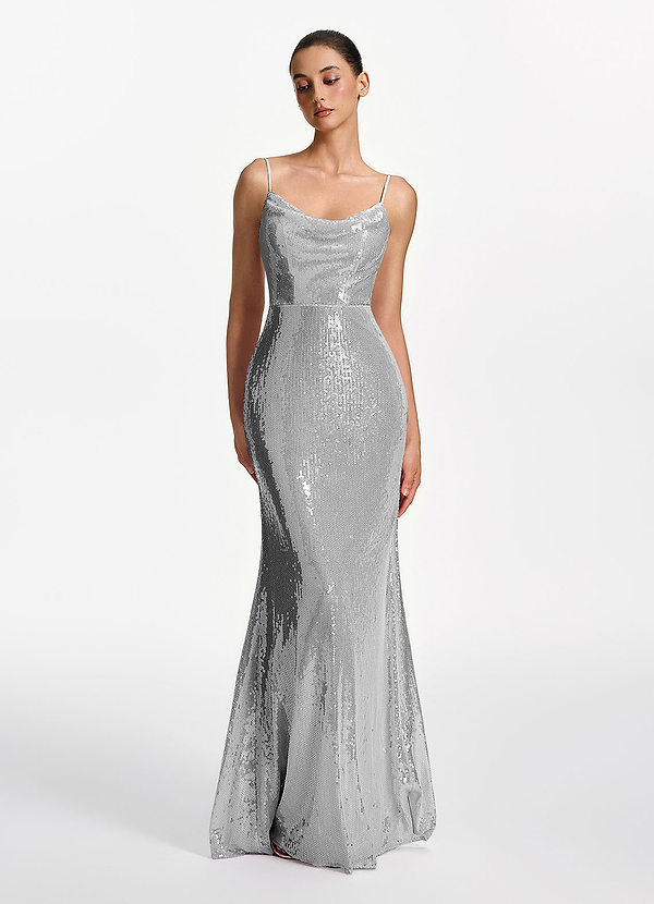 Elodie Argento Abito a sirena con scollo a V e paillettes image1