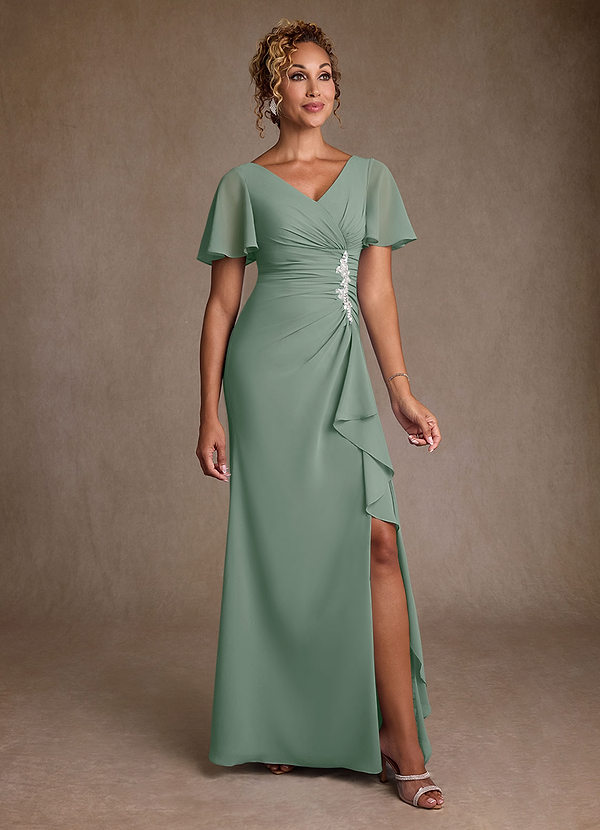 Azazie Suffolk Vestidos de Madre de la Novia Vestido de Salvia Plateada de Gasa de Corte en A con Plisado image1