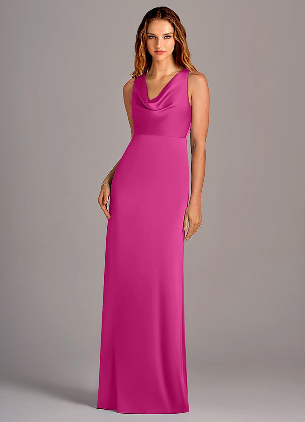 Azazie Wrenlee Bridesmaid Dresses Fuchsia A-Line Stretch Satin Dress image1
