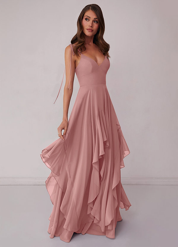 Barbie ♥ Azazie Bridesmaid Dresses Dusty Rose A-Line Bow Chiffon Dress image1