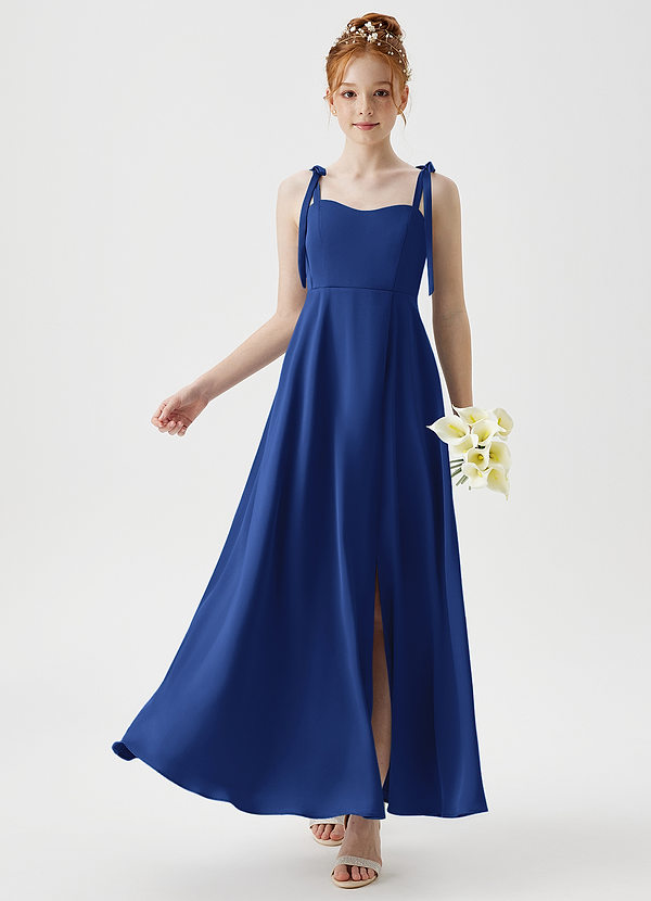 Azazie Rosey Junior Robe Trapèze en Satin extensible Encolure en Forme de Cœur Bleu Roi image1