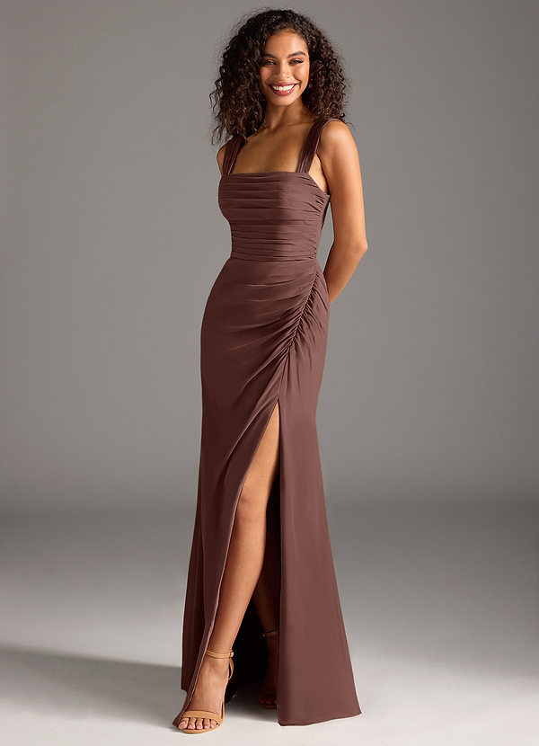 Azazie Jesaphine Bridesmaid Dresses Espresso Sheath Bow Chiffon Dress image1