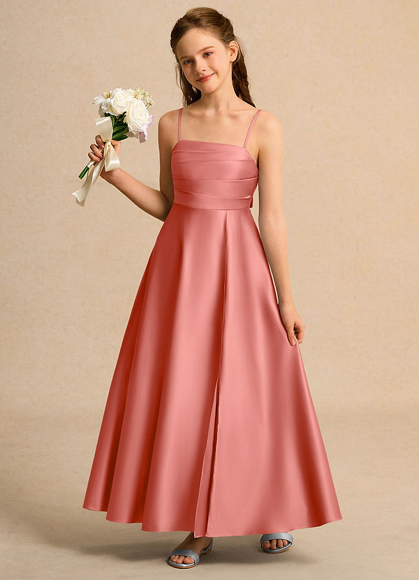 Azazie Pebbles Girls Formal Sukienki dla Dziewczynki Sypiącej Kwiaty Litera A Plisowana Matowy satynowy Długość kostki Sukienka image1