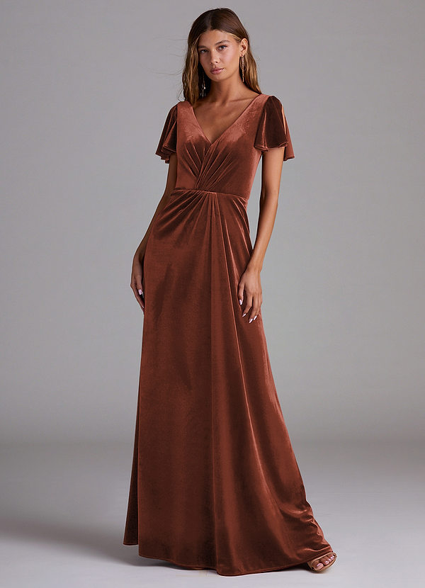 Azazie Soren Bridesmaid Dresses Terracotta A-Line Velvet Dress image1