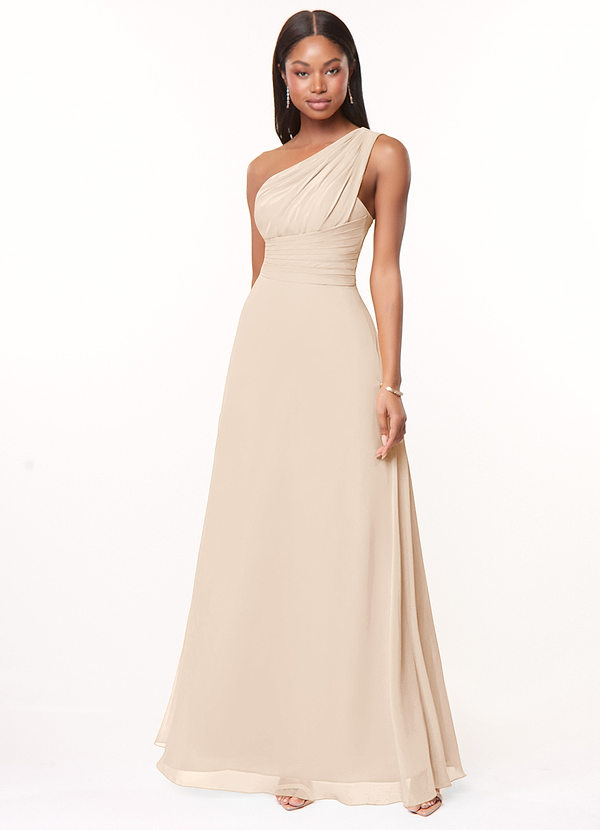 Azazie Ashley Bridesmaid Dresses White Alabaster A-Line Ruched Chiffon Dress image1