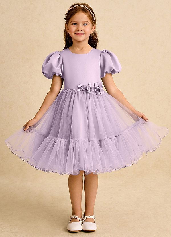 Azazie Cocoa Flower Girl Dresses Frosted Lilac Ball-Gown Pleated Tulle Dress image1