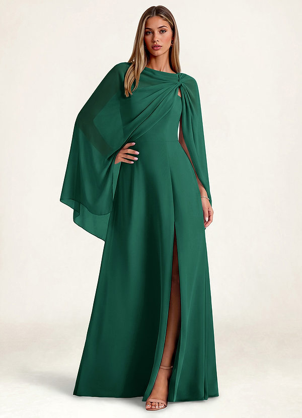 front Azazie Matching Long Flowing Chiffon Cape