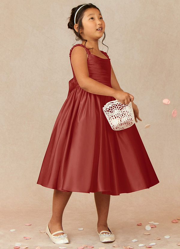 Azazie Cutie Pie Flower Girl Dresses Terracotta A-Line Pleated Matte Satin Dress image1