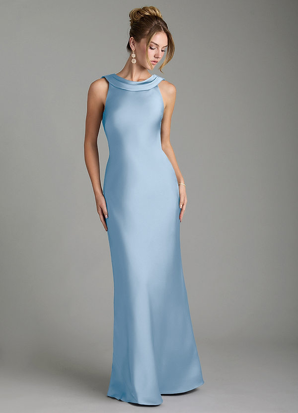 Azazie Aussie Bridesmaid Dresses Powder Blue Sheath Pleated Stretch Satin Dress image1