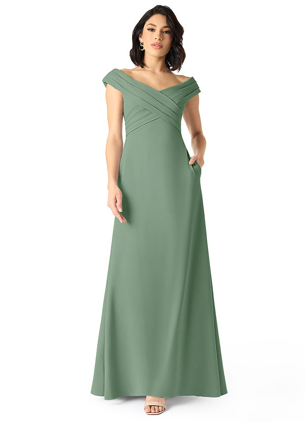 Azazie Evita Abiti da Damigella Abito A-Line in Crepe Elasticizzato a Spalla Scoperta Matcha image1