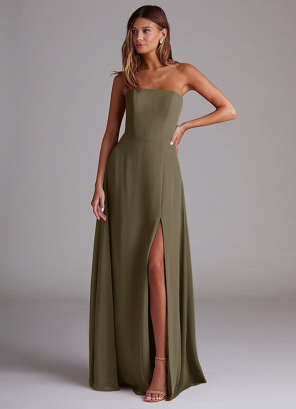Azazie Wren Bridesmaid Dresses Willow Green A-Line Side Slit Chiffon Convertible Dress image1