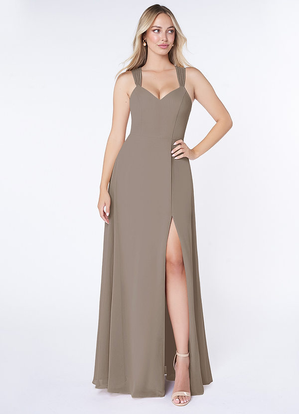 Azazie Jane Bridesmaid Dresses A-Line V-Neck Pleated Chiffon Floor-Length Dress image1