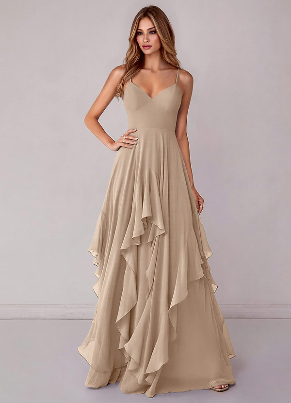Azazie Zaina Bridesmaid Dresses Taupe A-Line Chiffon Dress image1