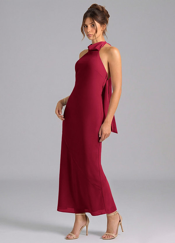 Azazie Velli Bridesmaid Dresses Burgundy Mermaid High Neck Chiffon Dress image1