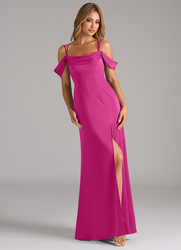 Azazie Callan Bridesmaid Dresses Fuchsia A-Line Pleated Stretch Satin Convertible Dress image1
