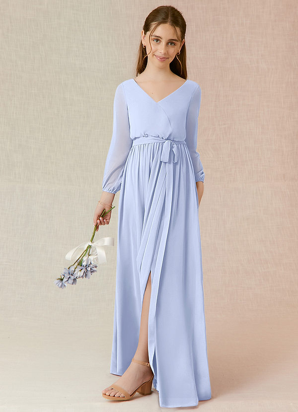 Azazie Angelica Junior Abito A-Line in Chiffon Plissettato Ghiaccio image1