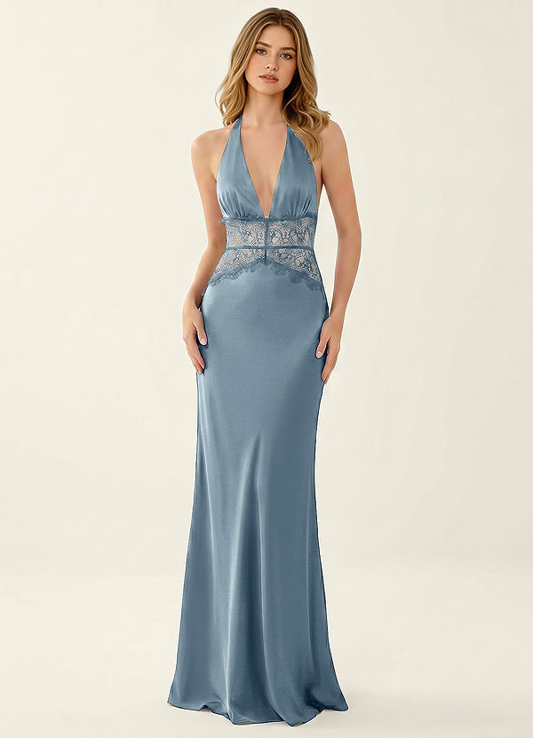 Prudentiana Dusty Blue Satin Lace Summer Dress image1