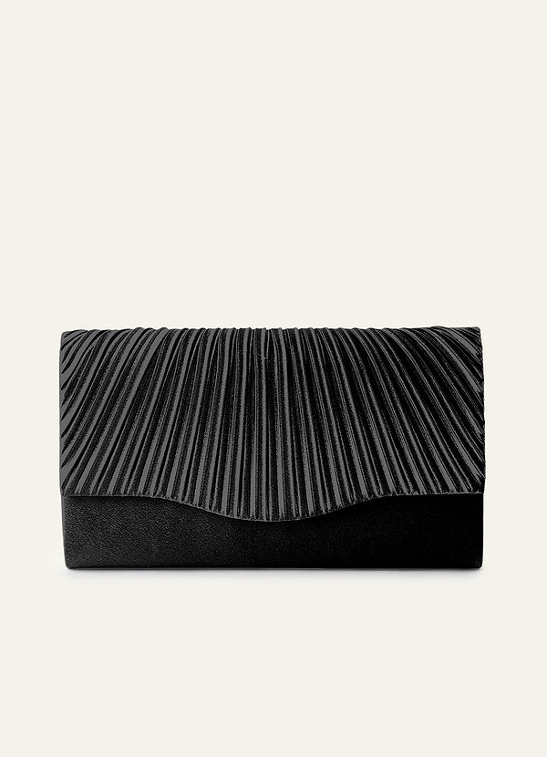 front Farblich passende Clutch aus plissiertem Metallic-Satin
