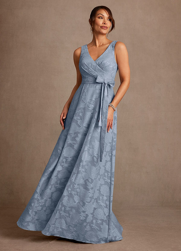 Azazie Luanne Abiti Mamma della Sposa Abito A-Line in Burnout Floreale Plissettato Blu Polveroso image1