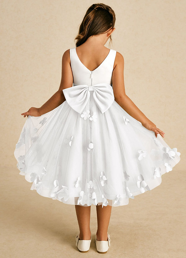 Azazie Sprout Robes de Fillette d'Honneur Robe Trapèze en Tulle Arc Blanc image1