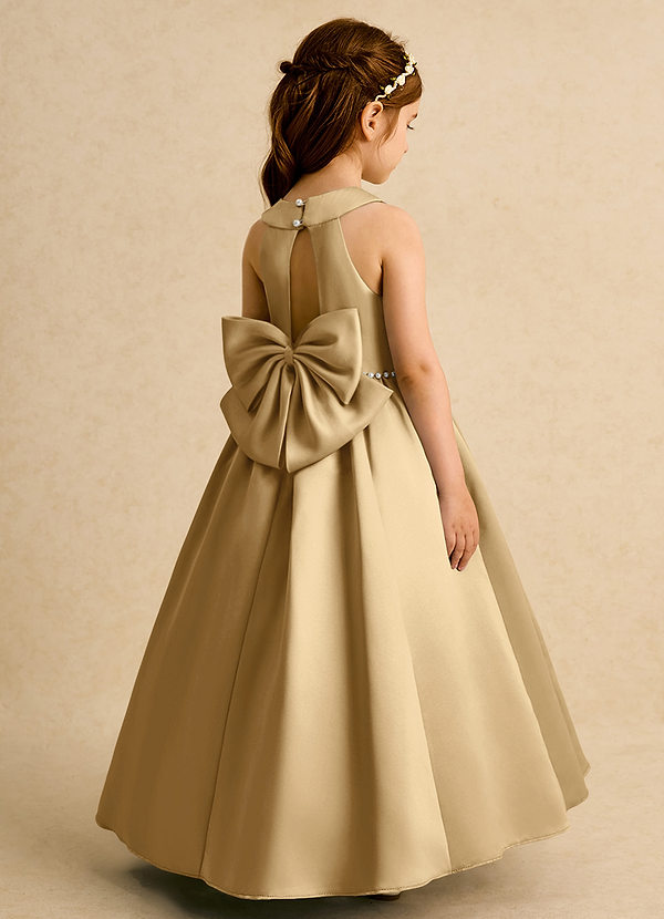 Azazie Daisies Blumenkinder Kleider Ballkleid Schleifen Matte Satin Kleid Gold image1