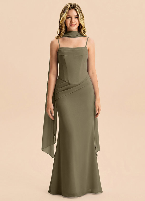 Azazie Sorrel Junior Willow Green Mermaid Pleated Chiffon Dress image1