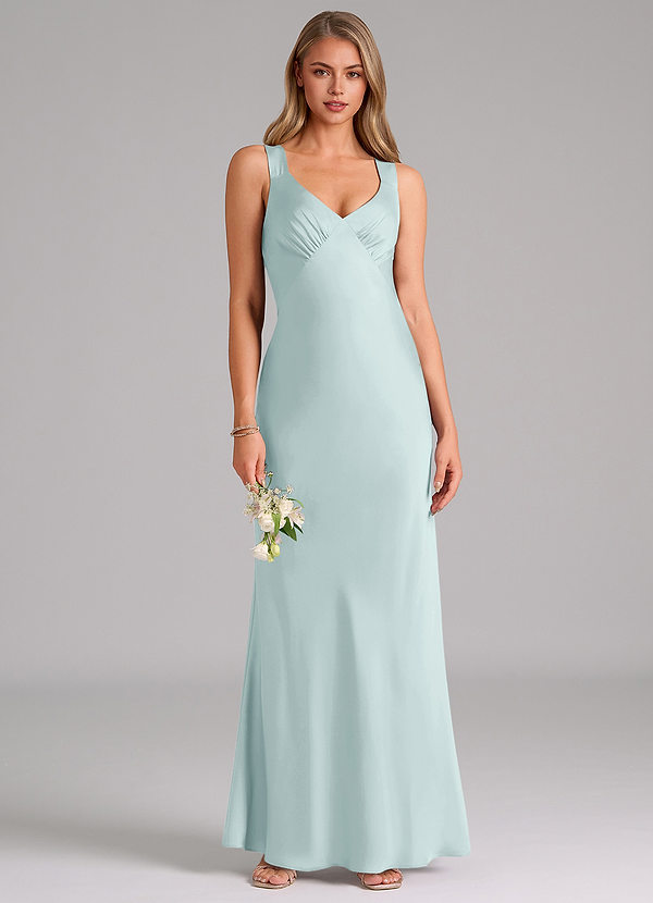 Azazie Kamila Brautjungfernkleider A-Linie Plissee Stretch-Satin Kleid Nebel image1