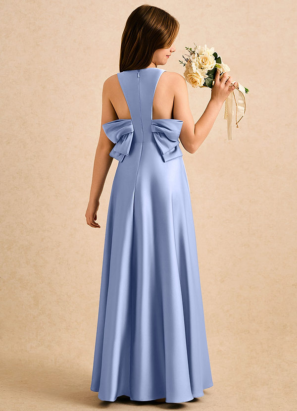 Azazie Nisha Girls Formal Sukienki dla dziewczynek sypiących kwiaty Linia A Pofałdowany Satyna elastyczna Długość podłogi Sukienka image1