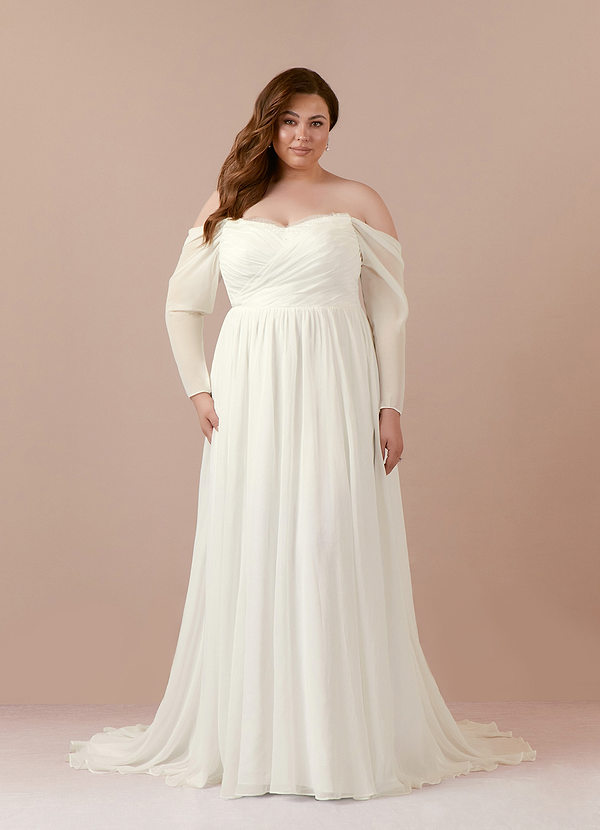 Azazie Lilith Wedding Dresses Cream A-Line Sweetheart lace Chiffon Dress image1