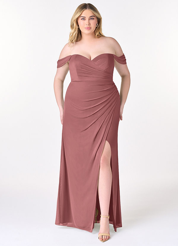 Azazie Tessa Bridesmaid Dresses Desert Rose Sheath Sweetheart Off-The-Shoulder Mesh Convertible Dress image1