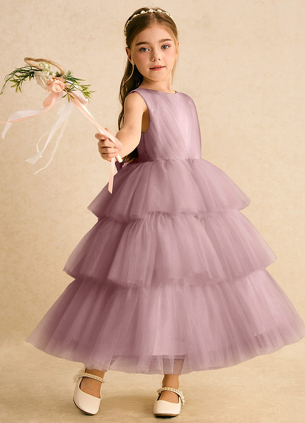 Azazie Marshmallow Flower Girl Dresses Dusty Rose Ball-Gown Bow Tulle Dress image1