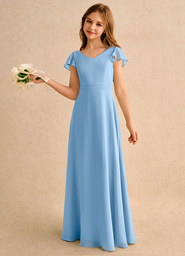 Azazie Nari Girls Formal Blumenkinder Kleider A-Linie mit ärmel Chiffon Kleid Puderblau image1