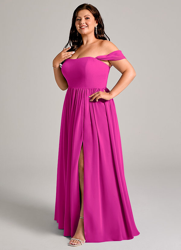 Azazie Calianna Bridesmaid Dresses Fuchsia A-Line Off the Shoulder Chiffon Convertible Dress image1