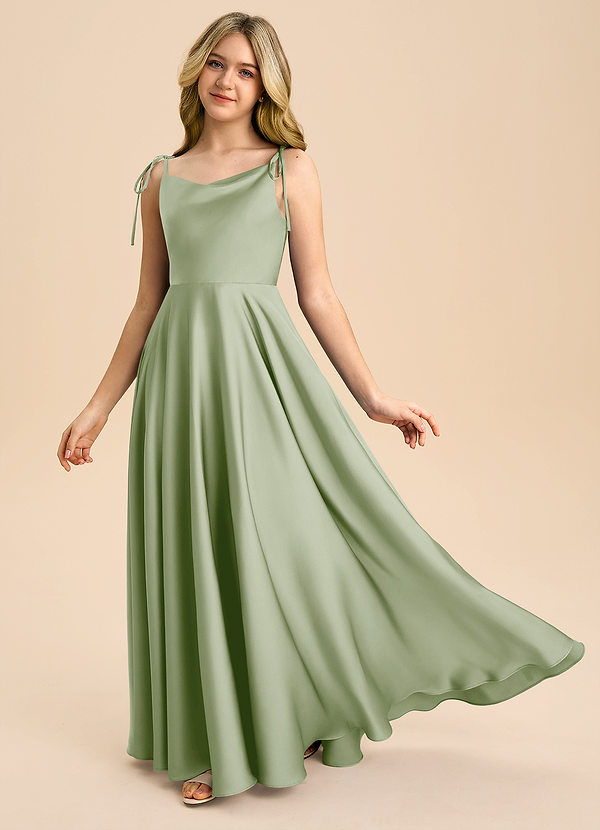 Azazie Popsy Junior Klä av A-Line i Stretch Satin Rosett image1