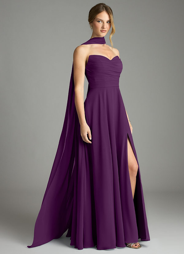 Azazie Ayla Abiti da Damigella Abito A-Line in Chiffon Scollo a Cuore Uva image1