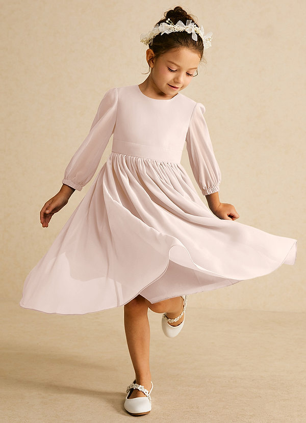 Azazie Lolo Flower Girl Dresses Rose Petal A-Line with Sleeves Chiffon Dress image1