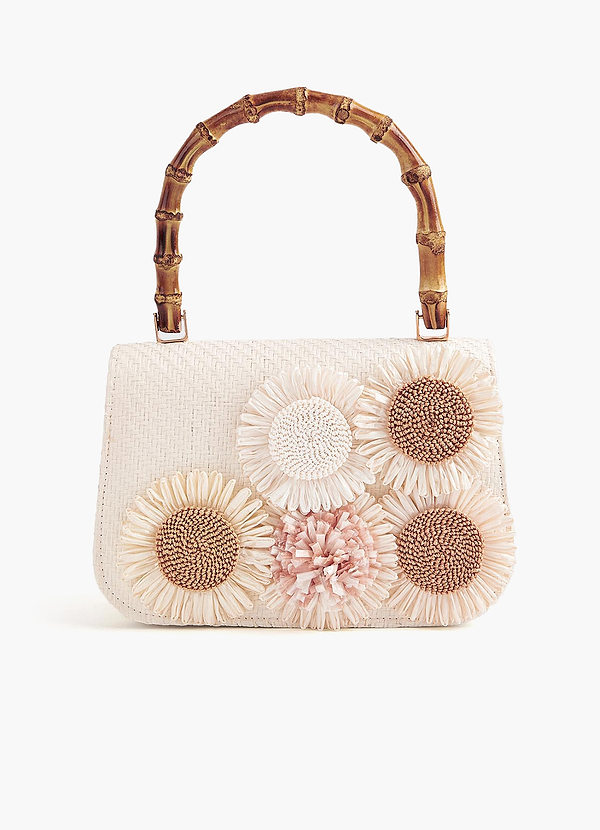 front Sac à main en paille tissée à fleurs 3D
