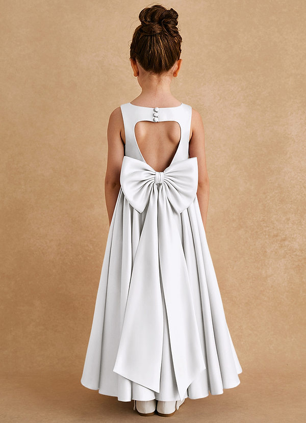 Azazie Bettie Flower Girl Dresses White A-Line Bow Matte Satin Dress image1