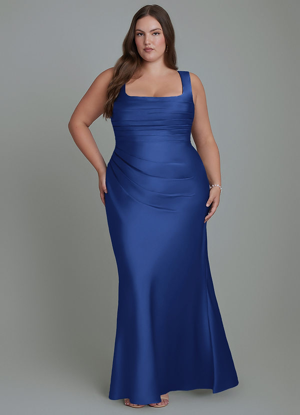 Azazie Agustina Bridesmaid Dresses Royal Blue Mermaid Corset Stretch Satin Dress image1