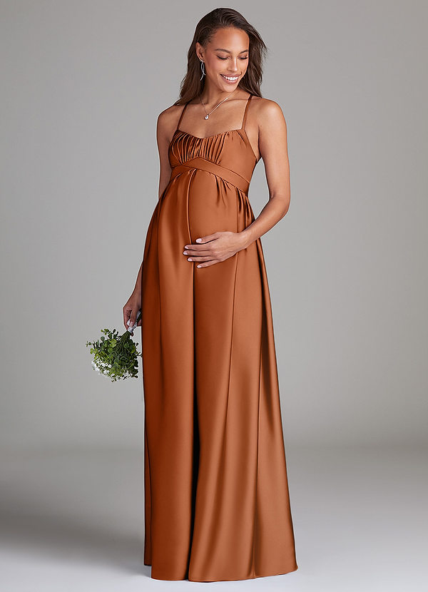 Azazie Llana Abiti da damigella premaman Abito A-Line Con Tasche Raso Elasticizzato Floor-Length image1