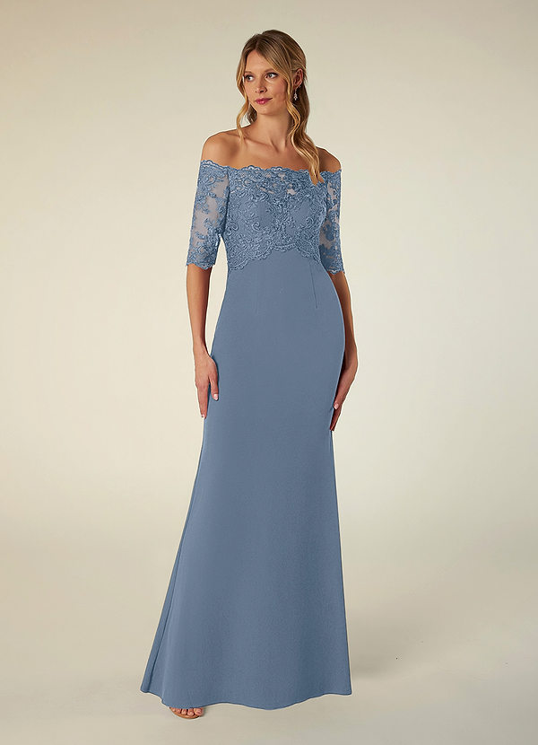 Azazie Jette Mother of the Brides Dresses Dusty Blue Mermaid Off the Shoulder Lace Dress image1
