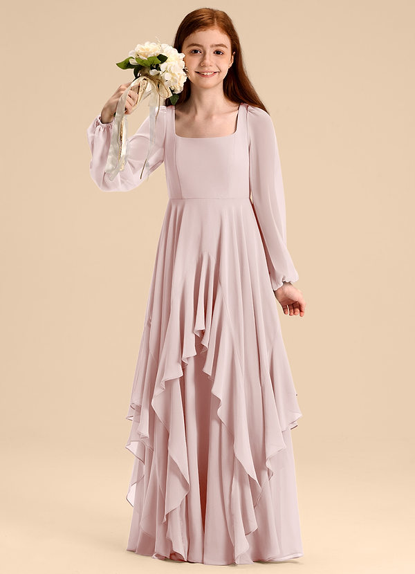 Azazie Clara Junior Abito A-Line in Chiffon Blusa Rosa Rossore image1