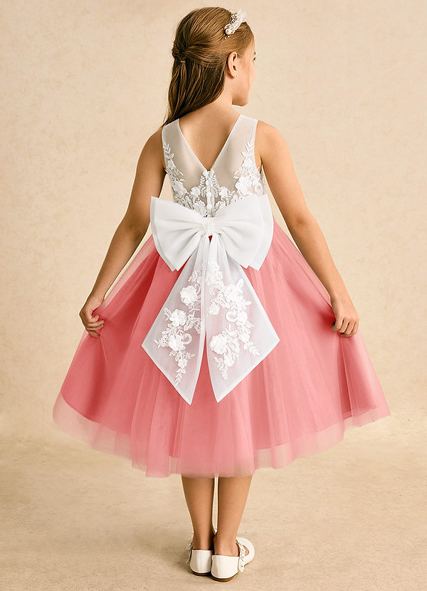Azazie Lina Flower Girl Dresses Ivory Coral Ball-Gown Lace Dress image1